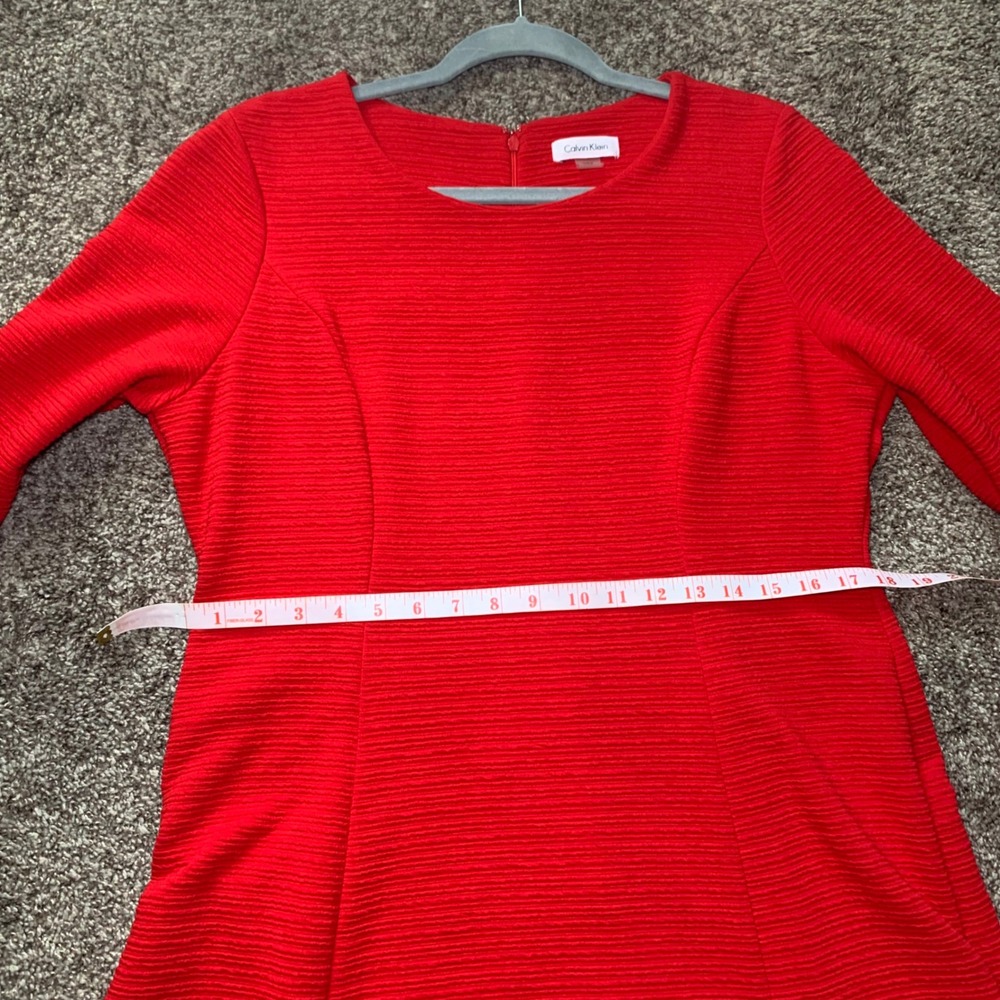 Calvin Klein Womens Red Ribbed Fit and Flare 3/4 Sleeve Dress CDJ00343 Size 14 - Picture 11 of 11